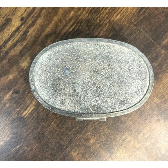 Vintage 1970s Ornate Silver-Plated Trinket Box With Red Velvet Lining - Picture 11 of 11